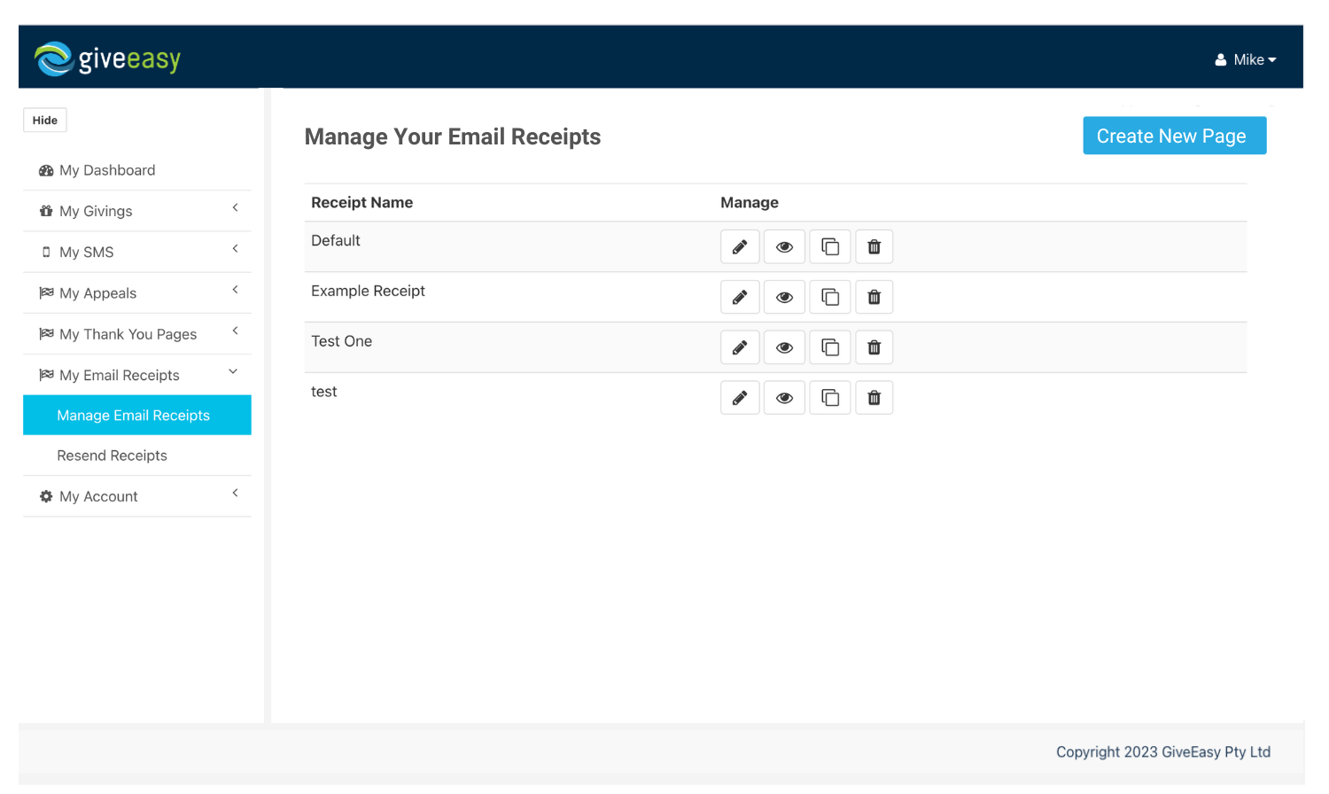 Manage Email Receipts