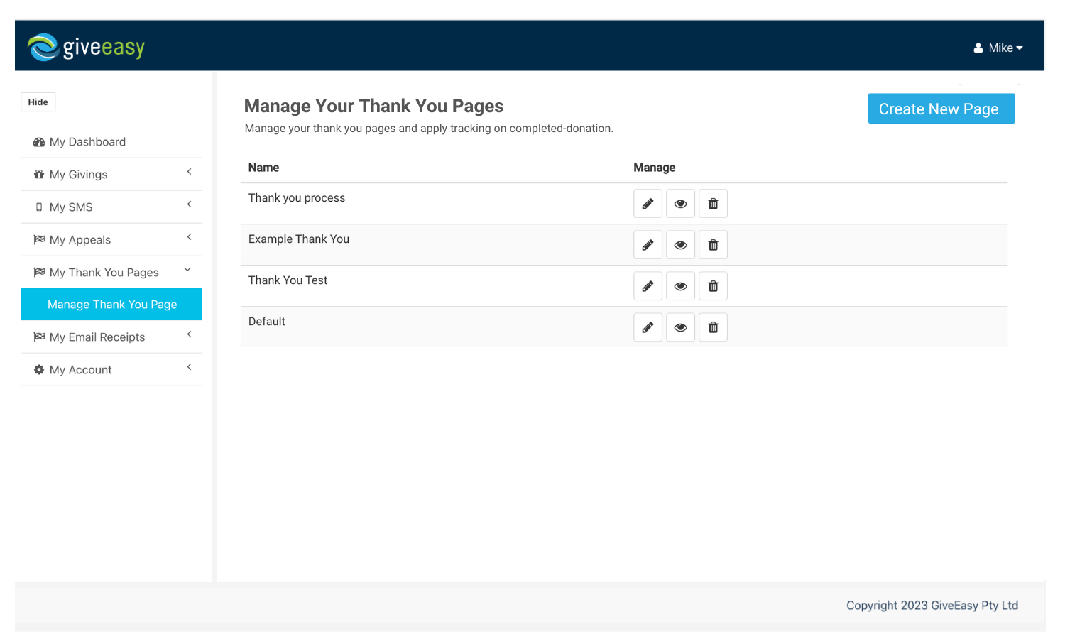 Manage Thank You Pages